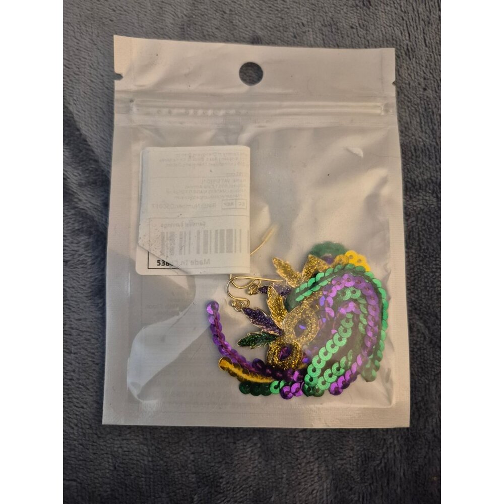 Mardi Gras Earrings, Dangle - Picture 2 of 2